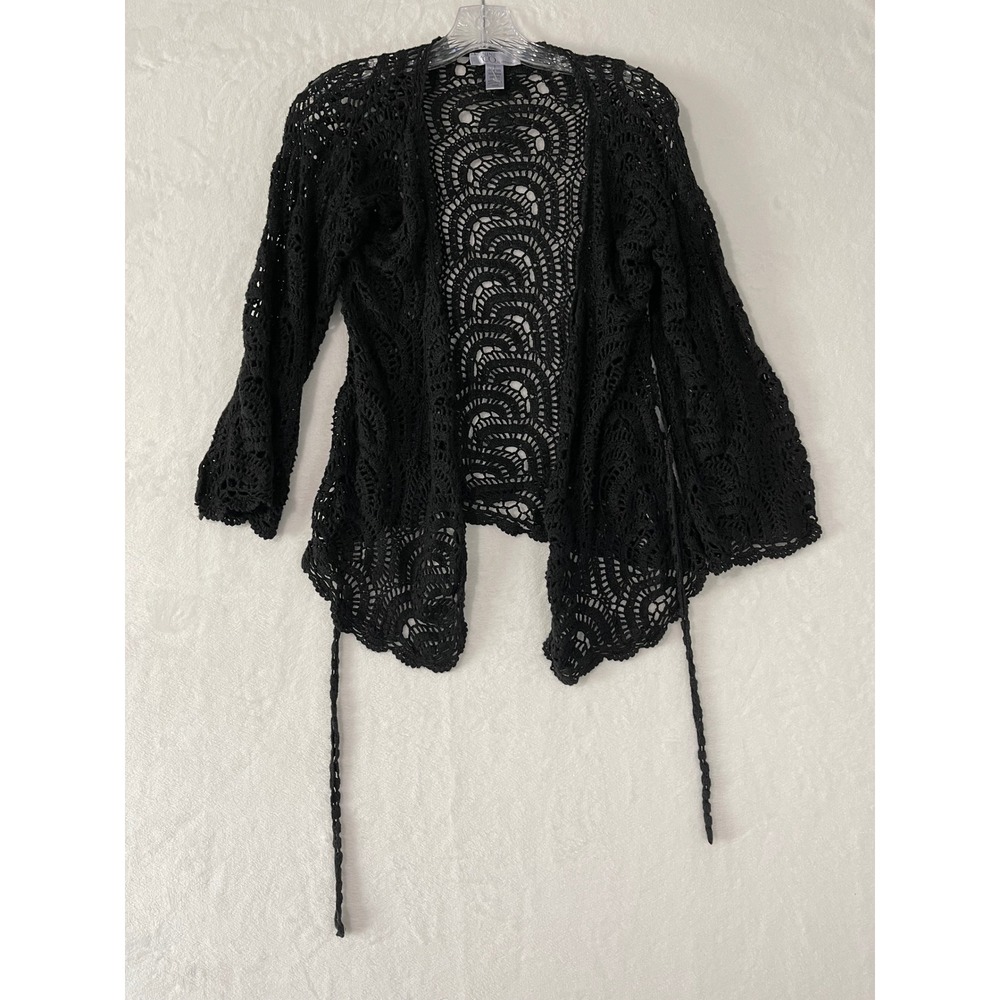 Black Crochet Tie Front Cardigan Bell Sleeve Coverup Boho WhimsiGoth Indie